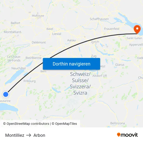 Montilliez to Arbon map