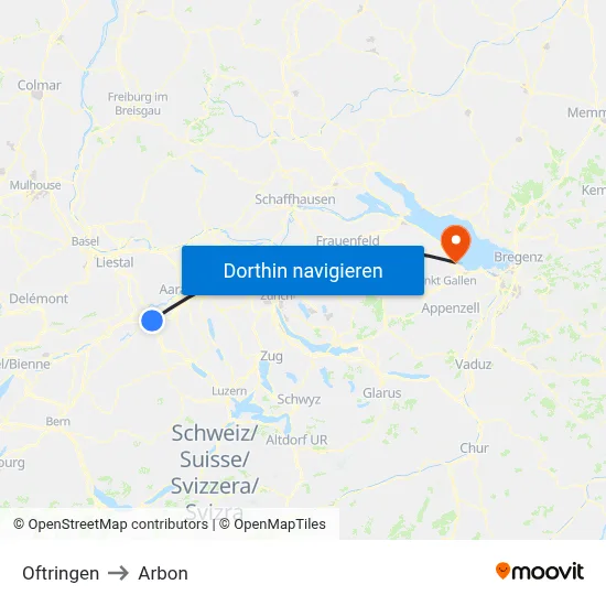 Oftringen to Arbon map