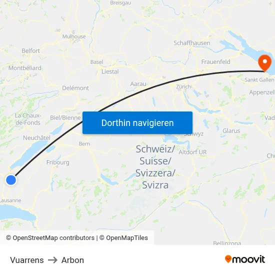 Vuarrens to Arbon map
