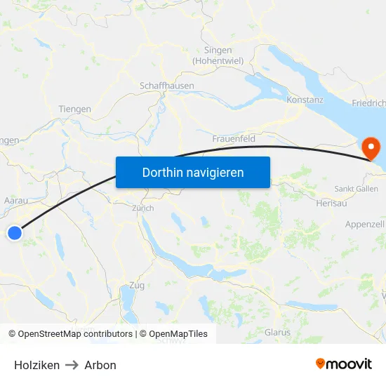 Holziken to Arbon map
