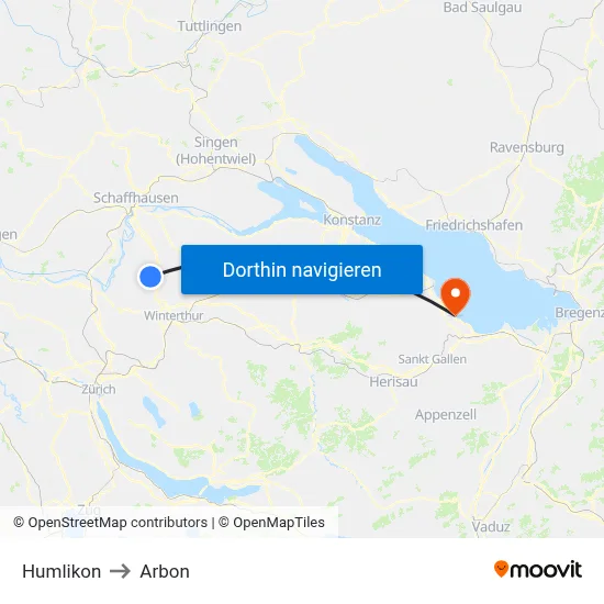 Humlikon to Arbon map