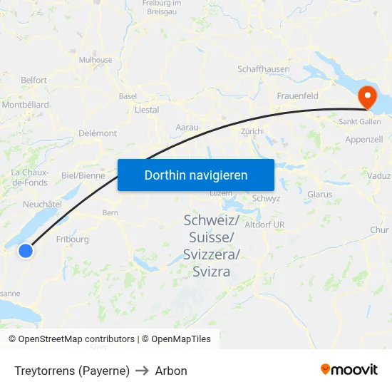 Treytorrens (Payerne) to Arbon map