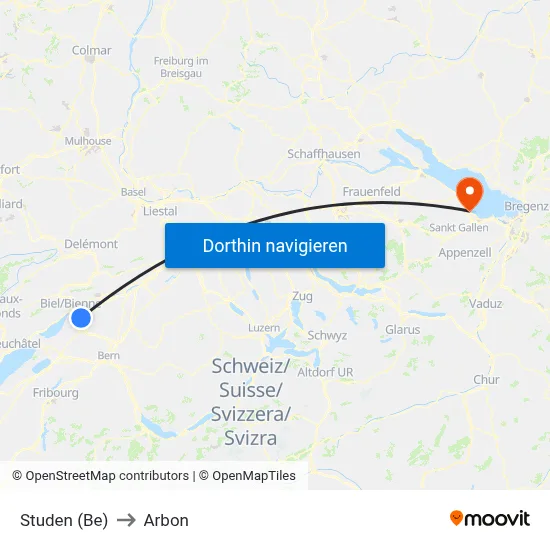 Studen (Be) to Arbon map