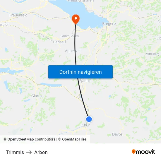 Trimmis to Arbon map
