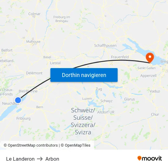 Le Landeron to Arbon map