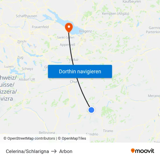 Celerina/Schlarigna to Arbon map