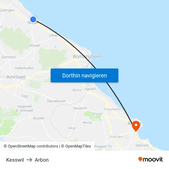 Kesswil to Arbon map