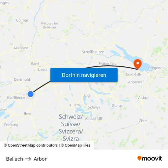 Bellach to Arbon map