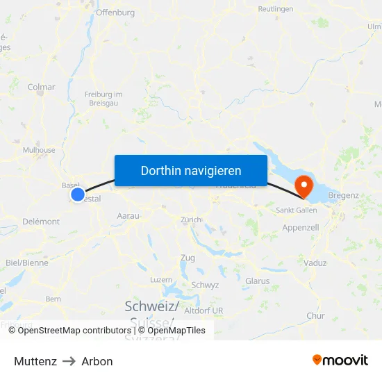 Muttenz to Arbon map