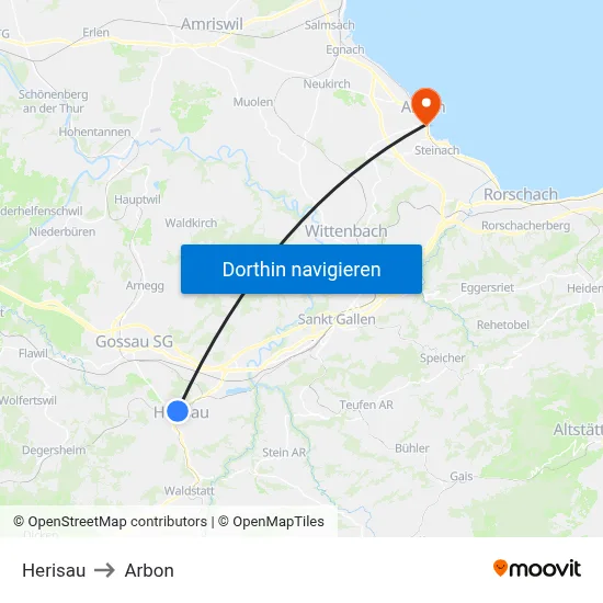 Herisau to Arbon map