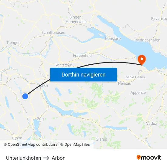 Unterlunkhofen to Arbon map