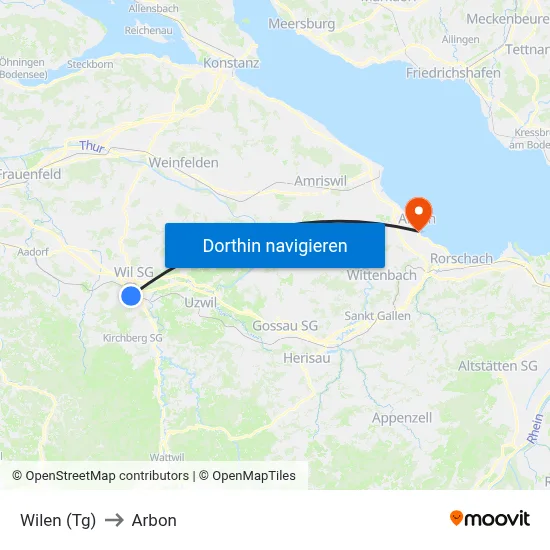 Wilen (Tg) to Arbon map