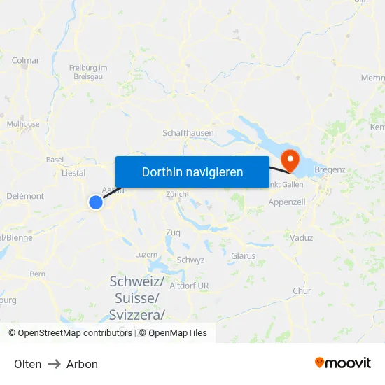 Olten to Arbon map