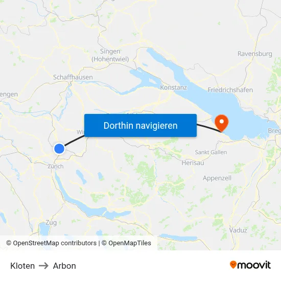 Kloten to Arbon map