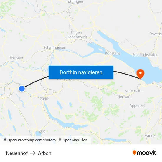 Neuenhof to Arbon map