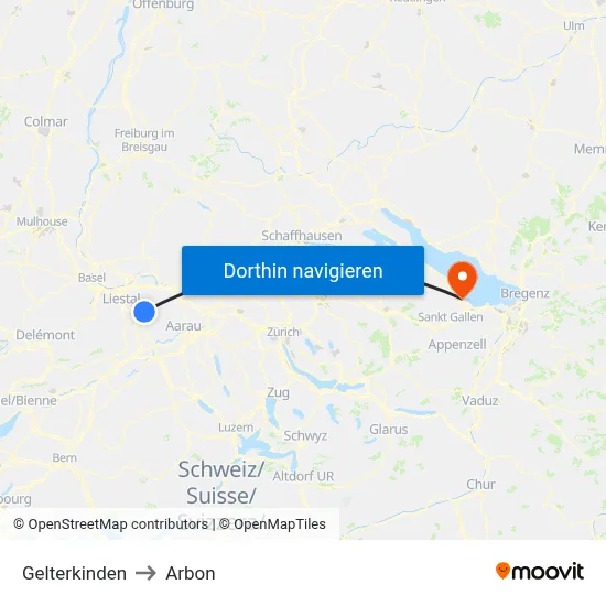 Gelterkinden to Arbon map