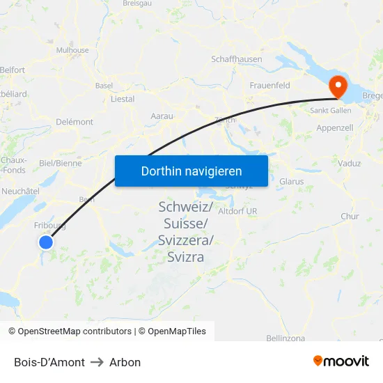 Bois-D’Amont to Arbon map