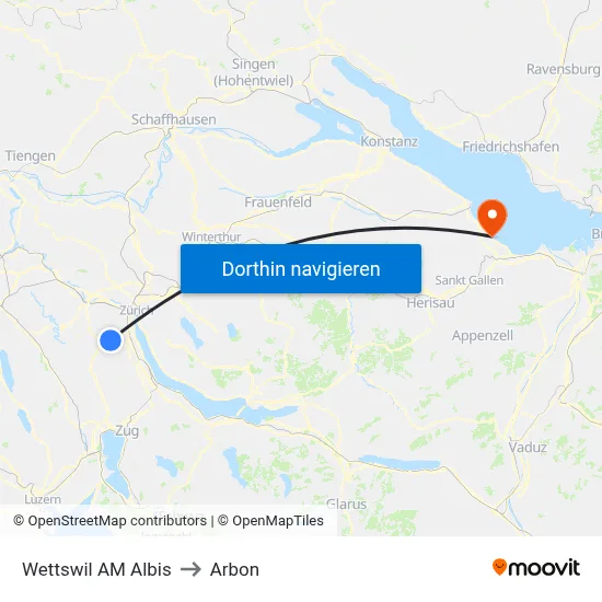 Wettswil AM Albis to Arbon map
