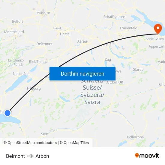 Belmont to Arbon map