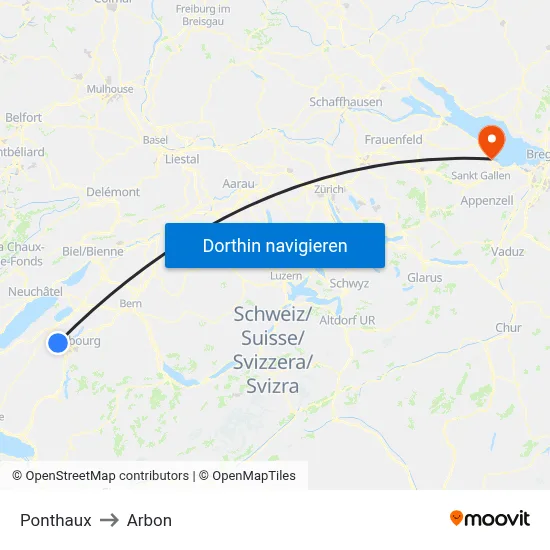 Ponthaux to Arbon map