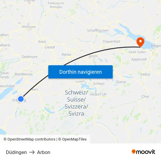 Düdingen to Arbon map