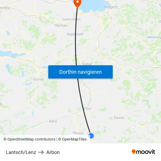 Lantsch/Lenz to Arbon map