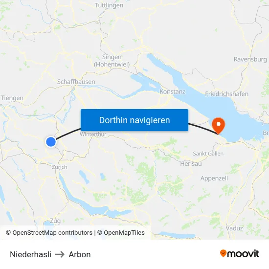 Niederhasli to Arbon map