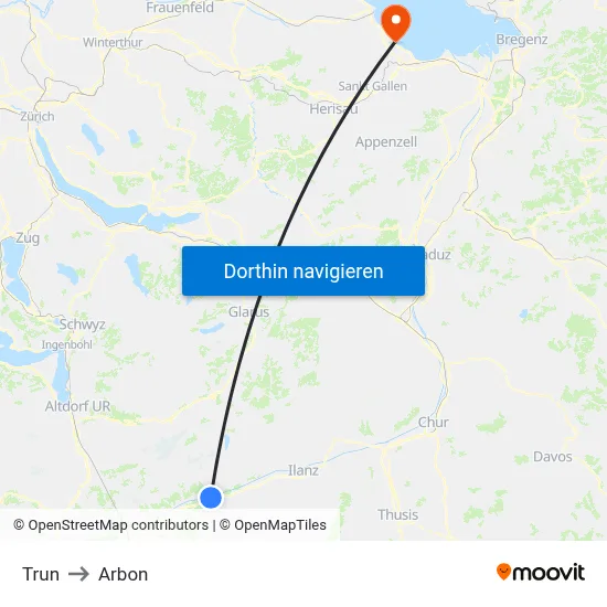 Trun to Arbon map