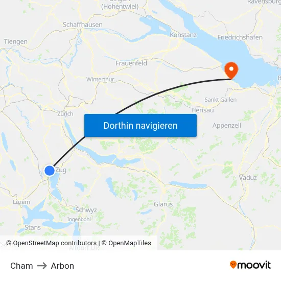 Cham to Arbon map