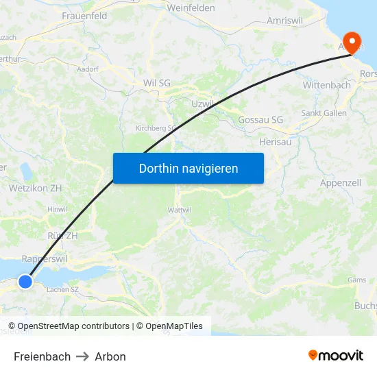 Freienbach to Arbon map