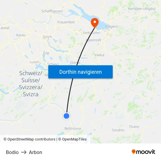 Bodio to Arbon map