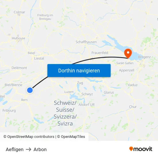 Aefligen to Arbon map