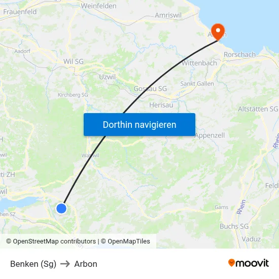 Benken (Sg) to Arbon map