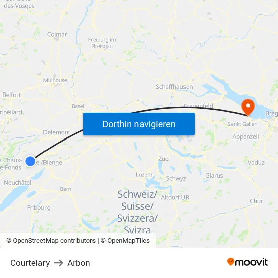 Courtelary to Arbon map