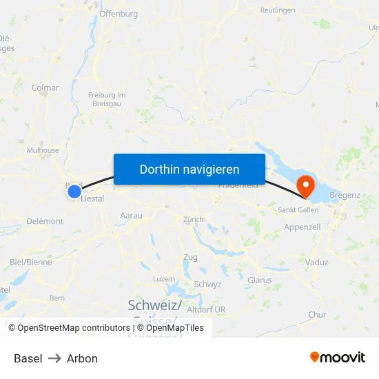 Basel to Arbon map