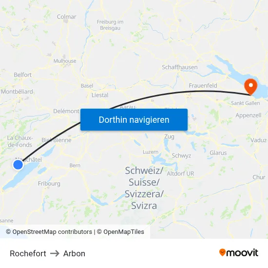 Rochefort to Arbon map