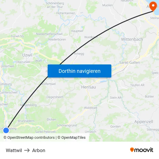 Wattwil to Arbon map