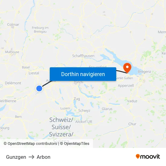 Gunzgen to Arbon map