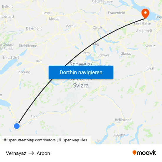 Vernayaz to Arbon map