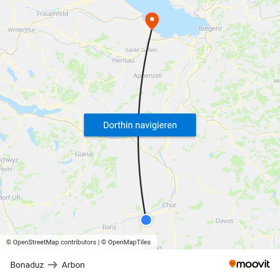 Bonaduz to Arbon map