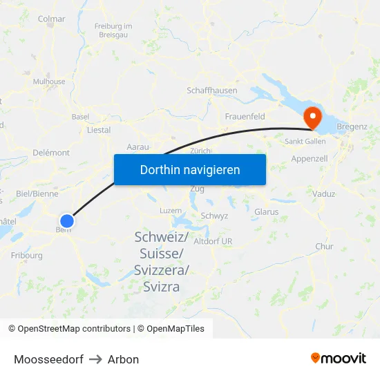 Moosseedorf to Arbon map