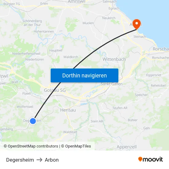 Degersheim to Arbon map