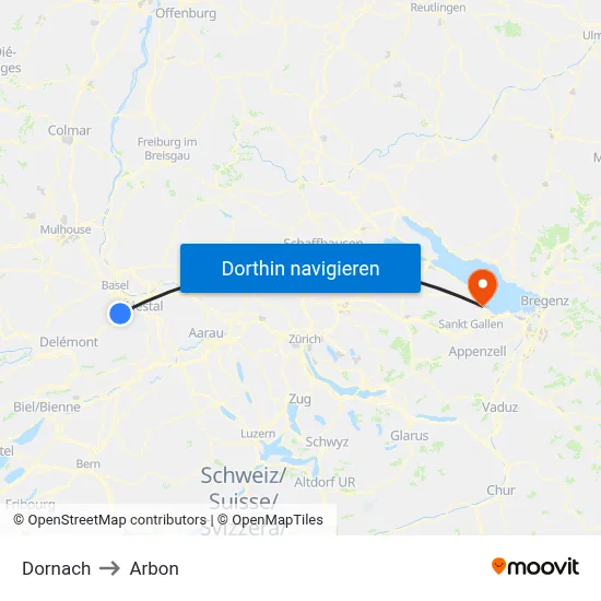 Dornach to Arbon map