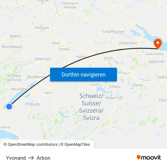 Yvonand to Arbon map