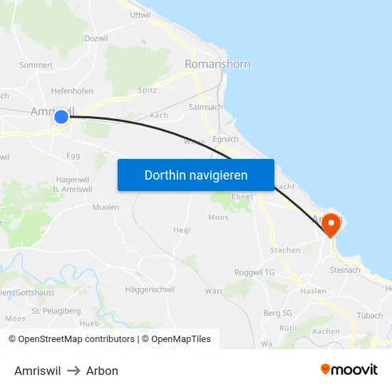 Amriswil to Arbon map