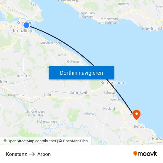 Konstanz to Arbon map