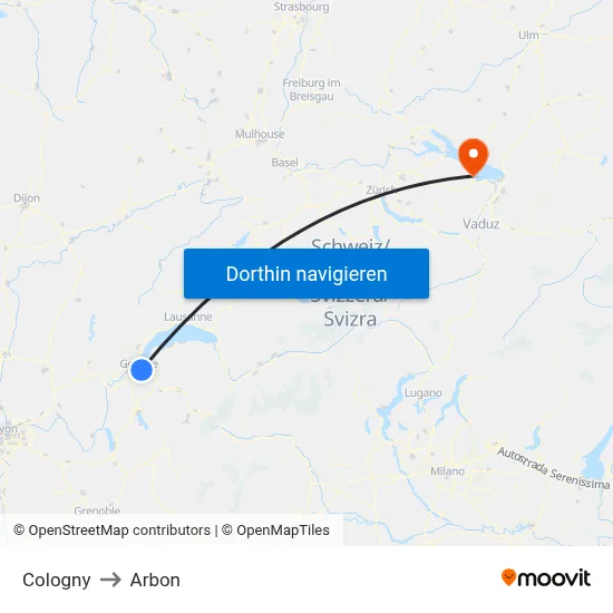 Cologny to Arbon map