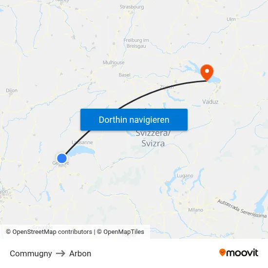 Commugny to Arbon map
