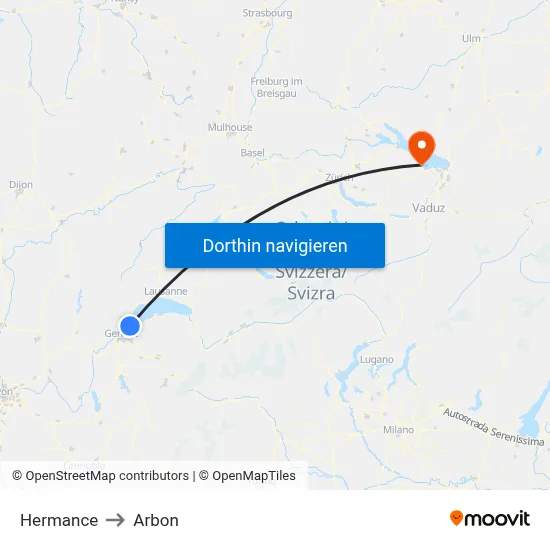 Hermance to Arbon map