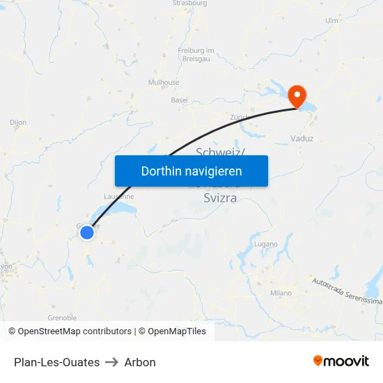Plan-Les-Ouates to Arbon map
